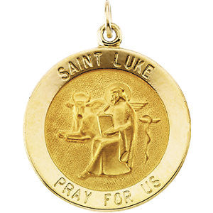 14K Yellow 22mm Round St. Luke Medal