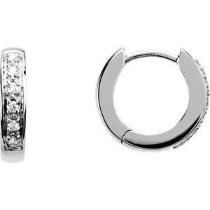 14K White 1-10 CTW Diamond Hoop Earrings