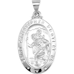 14K White 25.5x17.75mm Oval St. Christopher Hollow Medal