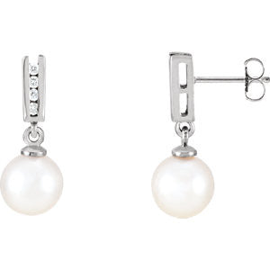 14K Yellow Akoya Cultured Pearl & 1/8 CTW Diamond Earrings