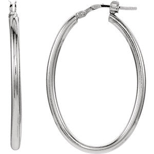 Sterling Silver 24x34mm Oval Tube Hoop Earrings