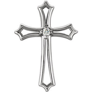 14K White .015 CTW Diamond Cross Pendant