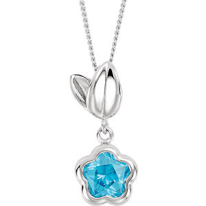 BFlower&trade; Blue CZ Flower Necklace with Gift Box