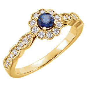 14K White Blue Sapphire & 1/3 CTW Diamond Ring