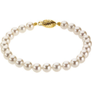 14K Yellow 6-6.5mm Akoya Cultured Pearl 7" Bracelet