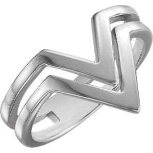 14K White Double Row "V" Ring