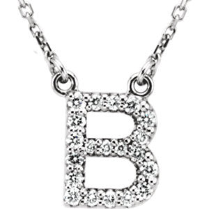 14K White Letter "B" 1-6 CTW Diamond 16" Necklace