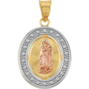 14K Yellow 12.25x10mm Tri-Color Our Lady of Guadalupe Oval Pendant