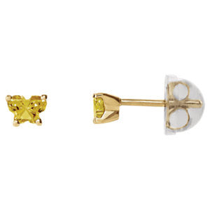 10K Yellow November Bfly® CZ Birthstone Youth Earrings with Safety Backs & Box