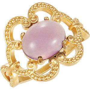 14K Yellow Lavender Chalcedony Granulated Design Ring