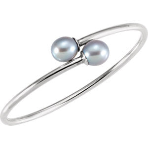 Sterling Silver 9.5mm White Pearl Flexible Bangle Bracelet