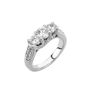 14K White 1 CTW Diamond 3 Stone Accented Engagement Ring