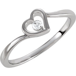 Sterling Silver Cubic Zirconia Heart Ring Size 8