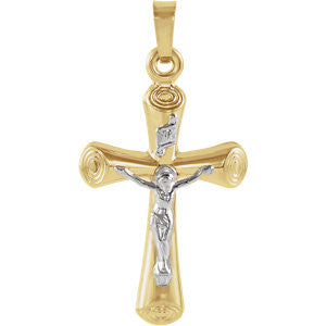 14K Yellow & White 22x15mm Crucifix Pendant