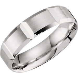 10K White 6mm Lightweight Grooved Beveled Band Size 6