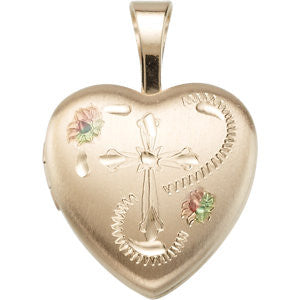 14K Yellow Gold-Plated Sterling Silver Heart Locket with Cross