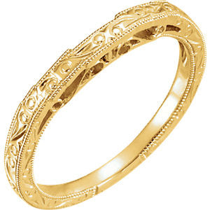 14K Yellow Hand Engraved Band for 6.5mm Round Ring