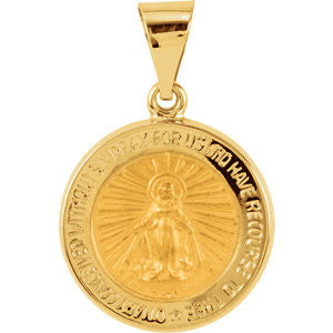 14K Yellow 15mm Hollow Round Miraculous Medal