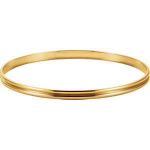 14K Yellow 4mm Grooved Bangle Bracelet