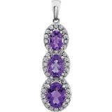 14K White Amethyst & .04 CTW Diamond 3-Stone Pendant