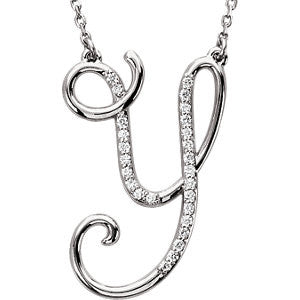 Sterling Silver Letter "Y" 1-8 CTW Diamond Initial 16" Necklace