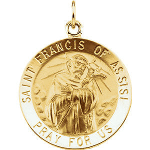 14K Yellow 22mm Round St. Francis of Assisi Medal