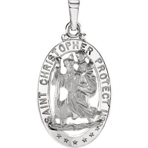 14K White 21x15mm Oval St. Christopher Medal