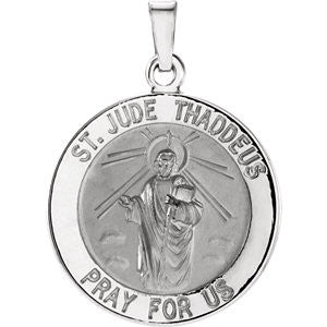 14K White 18.25mm Round St. Jude Thaddeus Medal