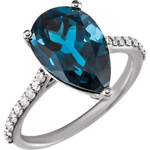 14K Yellow London Blue Topaz & 1/4 CTW Diamond Ring