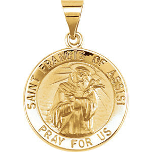 14K Yellow 18.25mm Round Hollow St. Francis of Assisi Medal