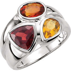 Sterling Silver Mozambique Garnet, Madeira Citrine & Citrine Ring Size 6