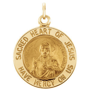 14K Yellow 15mm Sacred Heart of Jesus Medal