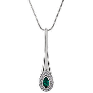 14K White Chatham® Created Emerald & 3-4 CTW Diamond 18" Necklace