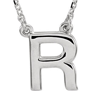 Sterling Silver Letter "R" Block Initial 16" Necklace