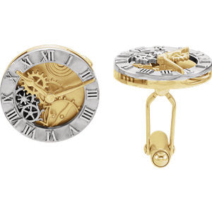 14K White & Yellow Clock Design Cuff Links-Pair