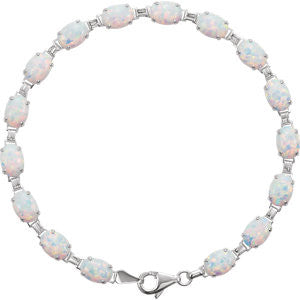 14K White Lab-Grown Opal Line Bracelet