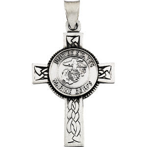 Sterling Silver 28.5x20.75mm U.S. Marines Corps Cross Pendant