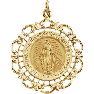 14K Yellow 20x18mm Round Miraculous Medal