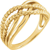 14K White Crossover Rope Design Ring