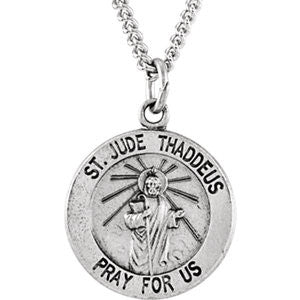 Sterling Silver 14.75 Round St. Jude Thaddeus Medal 18" Necklace