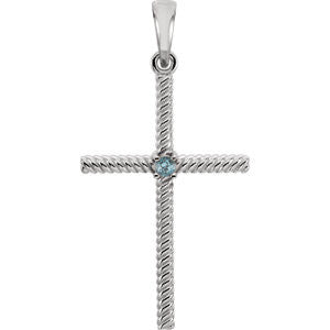 14K Yellow .02 CTW Diamond 24.25x11.35mm Rope Design Cross Pendant