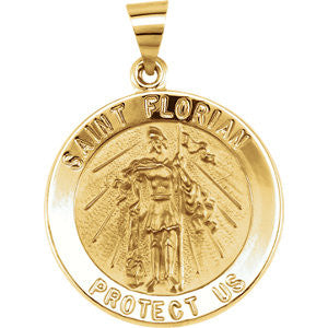 14K Yellow 21.8mm Round Hollow St. Florian Medal