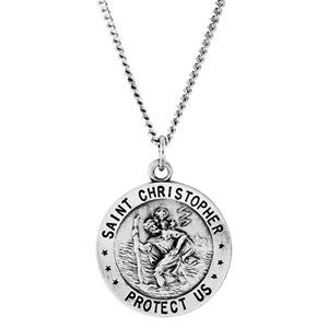 Sterling Silver 18mm Round St. Christopher U.S. Coast Guard Medal 18" Necklace