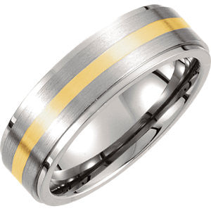 Titanium & 14K Yellow Inlay 7mm Ridged & Satin Finished Band Size 12