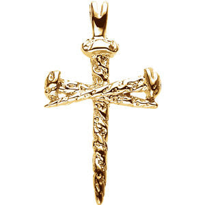 14K Yellow 26x18.25mm Nail Design Cross Pendant