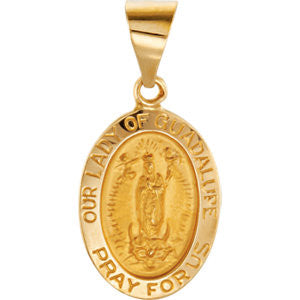 14K Yellow 15x11mm Oval Hollow Our Lady of Guadalupe Medal