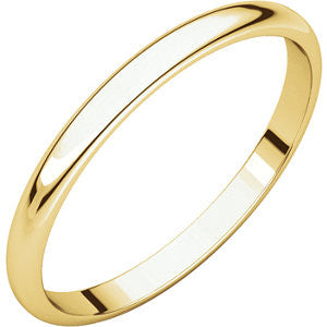 14K Yellow 2mm Half Round Light Band