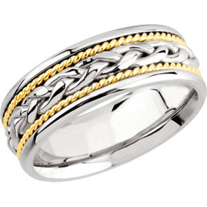 14K White & Yellow 8mm Comfort-Fit Hand-Woven Band Size 9