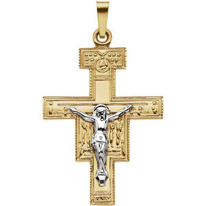 14K Yellow & White 26x20mm San Damiano Crucifix Pendant