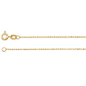 14K Yellow Solid Diamond-Cut Bead 16" Chain